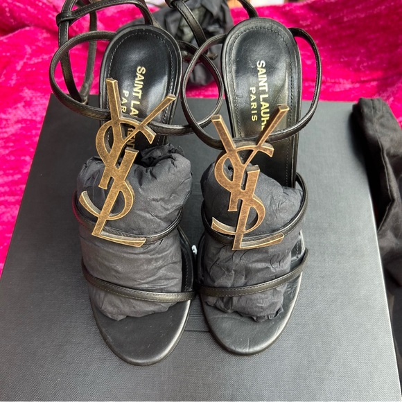 100% Auth YSL Cassandra 110 heels black/gold bronze size 37/7 TTS box and bags - Picture 4 of 16